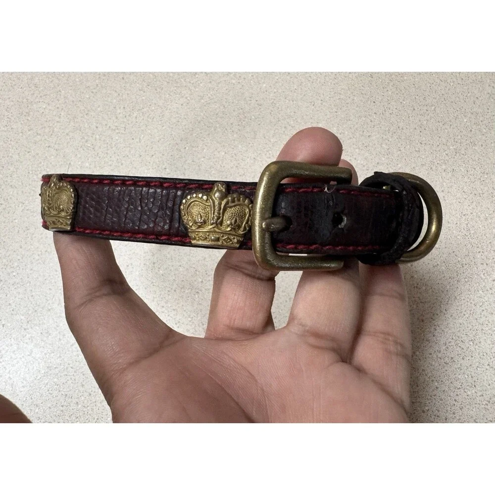 Genuine Hard Embossed Italian Leather VTG Dog Collar 18” with Crowns Accents